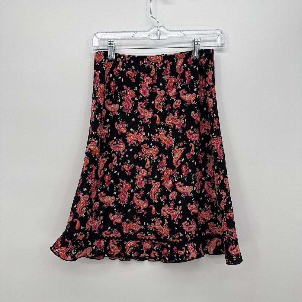 Jalate 90s Black & Pink Multicolor Paisley Pattern Mini Skirt USA Size L, fits S